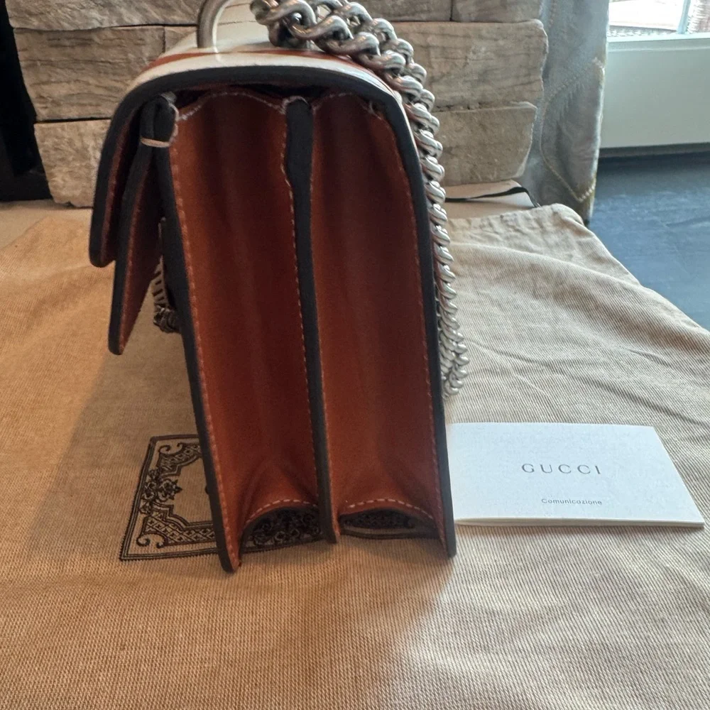 Gucci GG Dionysus Rhombus Print Shoulder Bag in Cream & Tan with Gray Accent - Picture 9 of 13